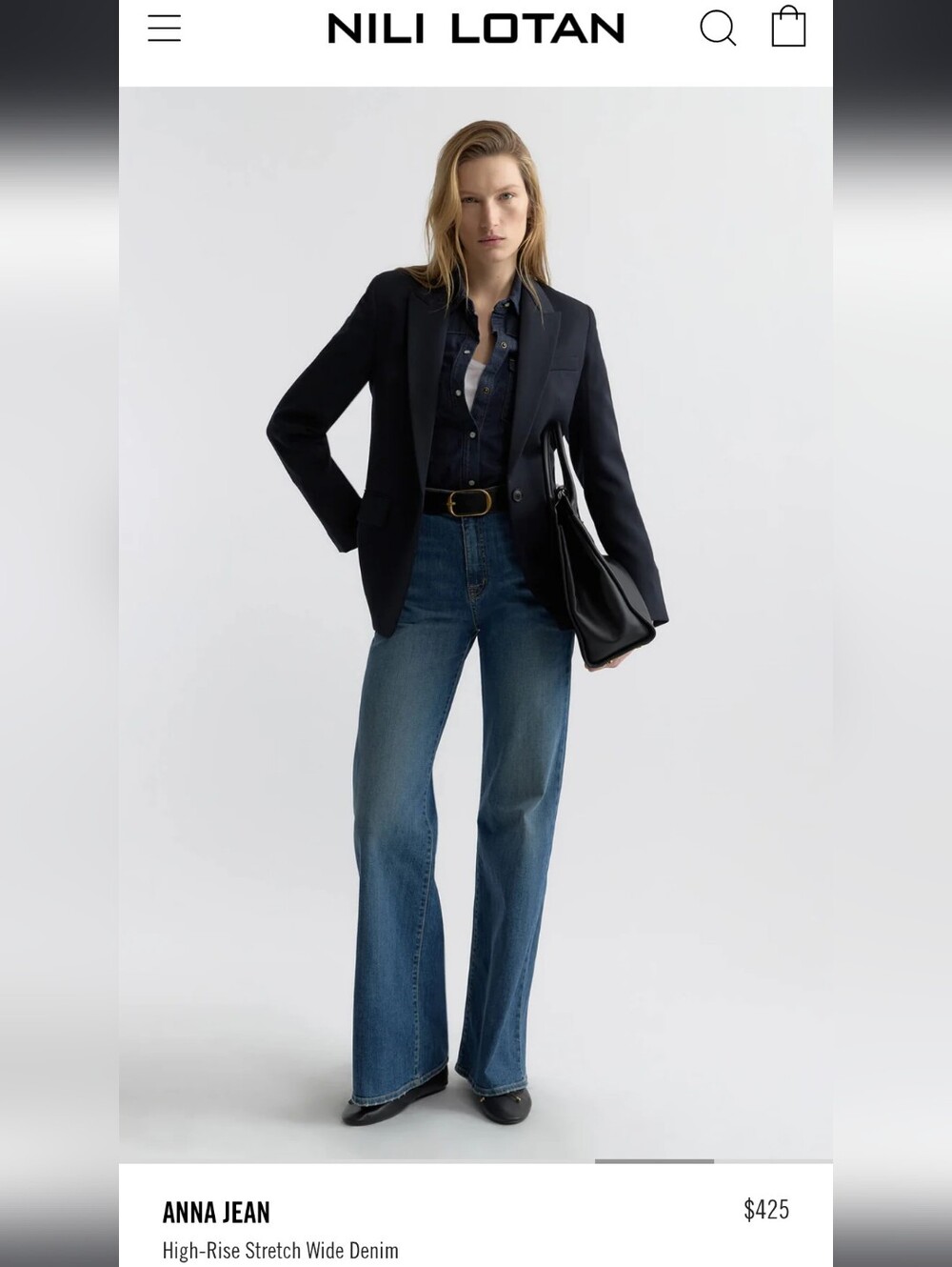 Nili Lotan Anna High Rise Stretch Wide Denim Jeans